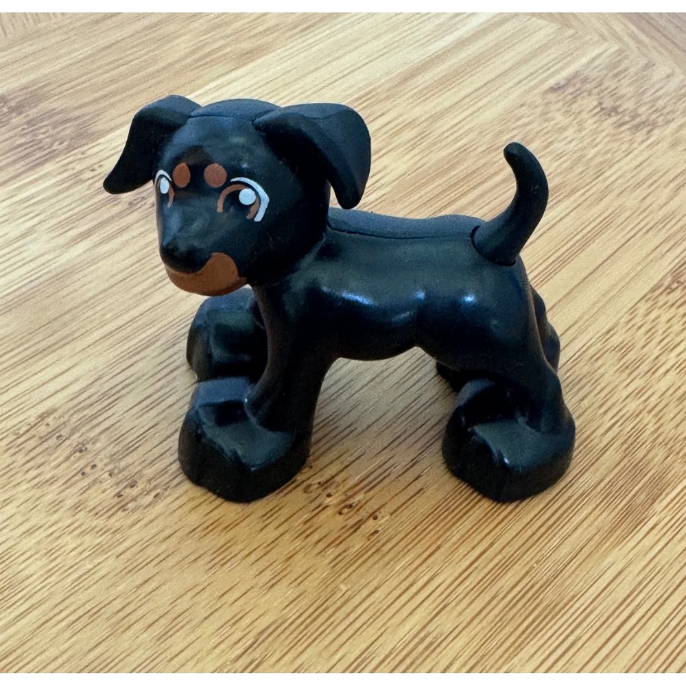 LEGO Duplo Friends Black Puppy Dog Minifig Figure Tan Spots